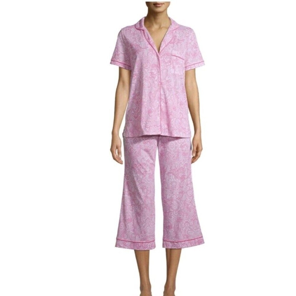 Secret Treasures Capri Pajama Set Large 12/14 Pink Paisley Print Short Sleeve